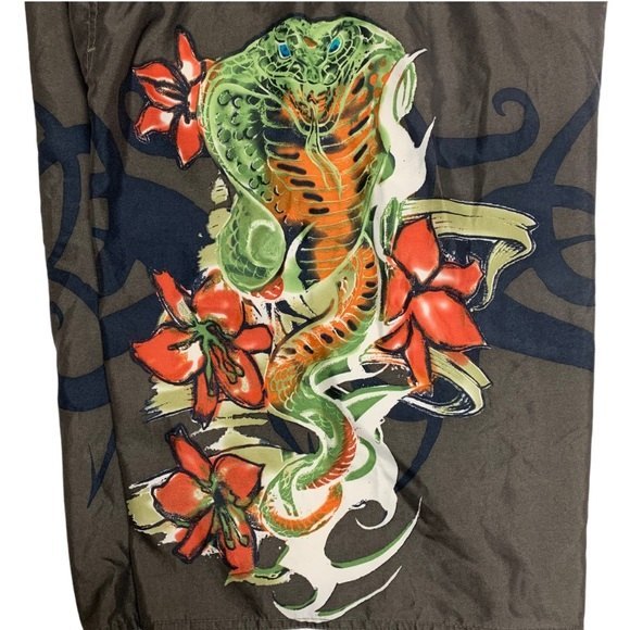 Bathing Suit Khaki Tribal Cobra Snake Pattern Swim Trunks Pool Beach Water Short - Picture 3 of 11